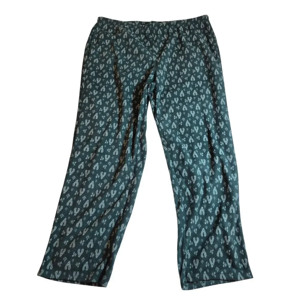 Lucky Brand Women's Wishbone Fleece Pajama Set Size 2X Green Button-Up